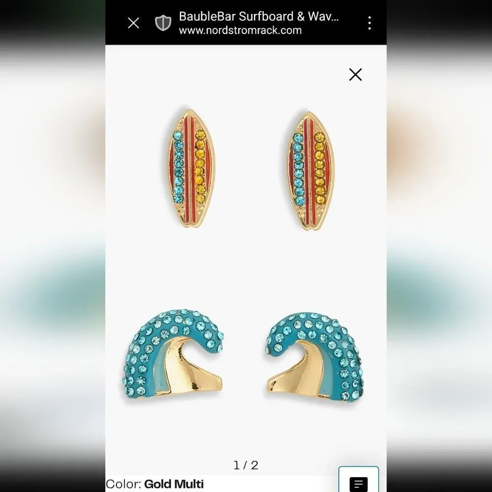 NWOT / BAUBLEBAR / Surfboard & Wave Stacking Stud Earrings Set